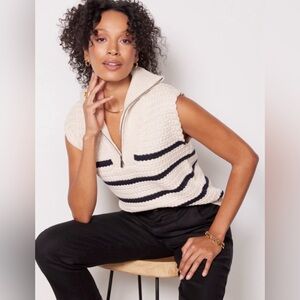 John + Jenn Cream and Black V-Neck 100% Cotton Sweater Vest Size Small